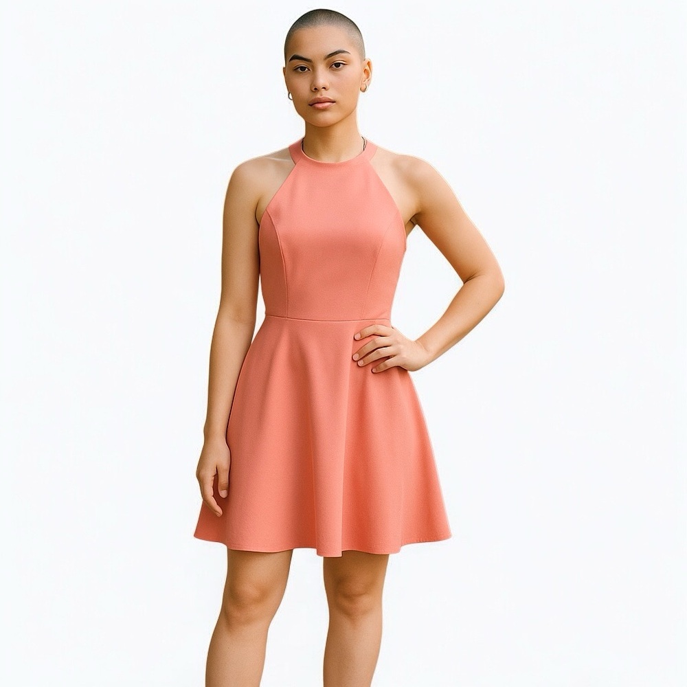 NBD Leo Salmon Polyester Blend Halter Mini‎ Dress